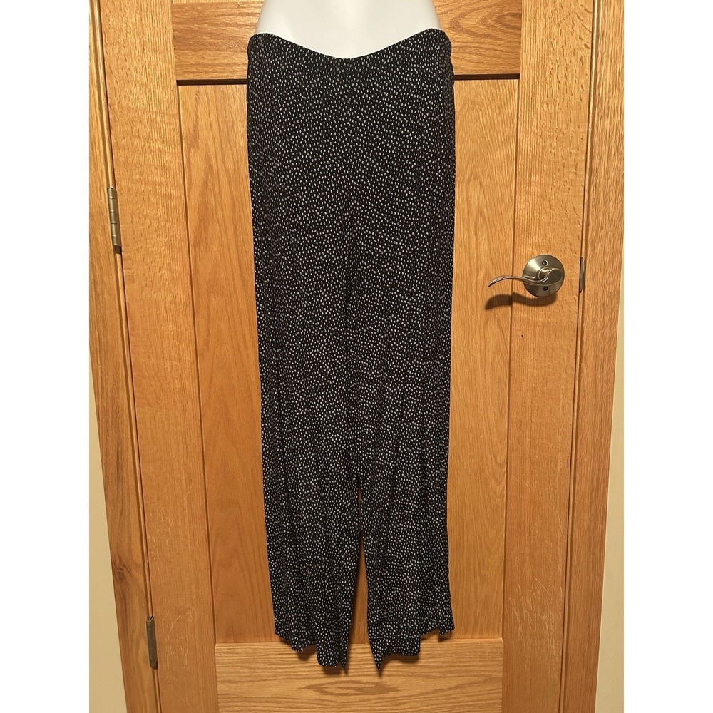 Vintage‎ Retro Patterned Black & White Polka Dot Wide Leg Flowy Women's Pants 2